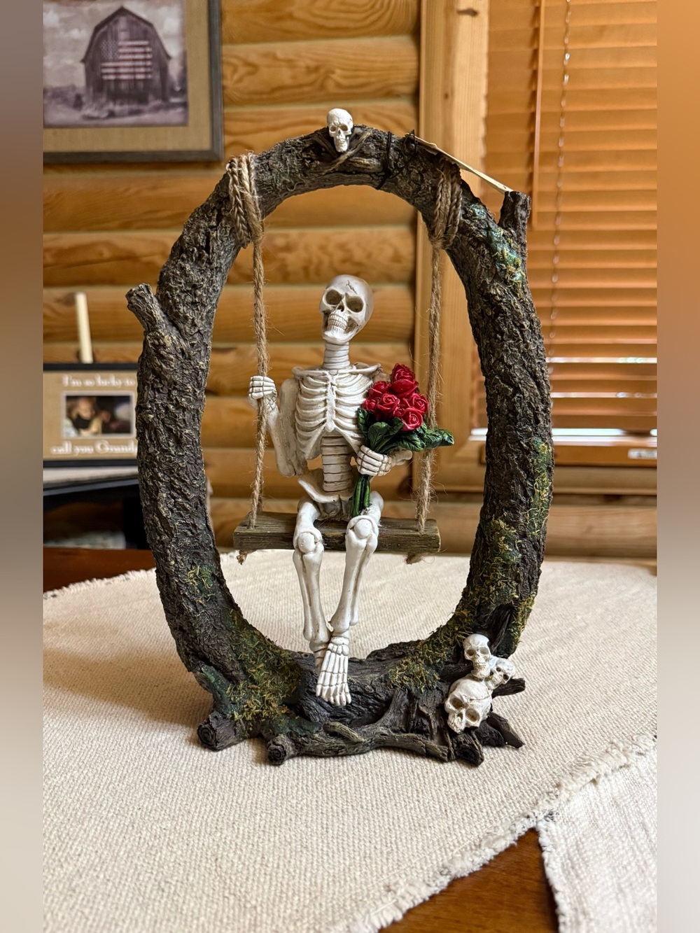 SKELETON on SWING with Roses Halloween Decor